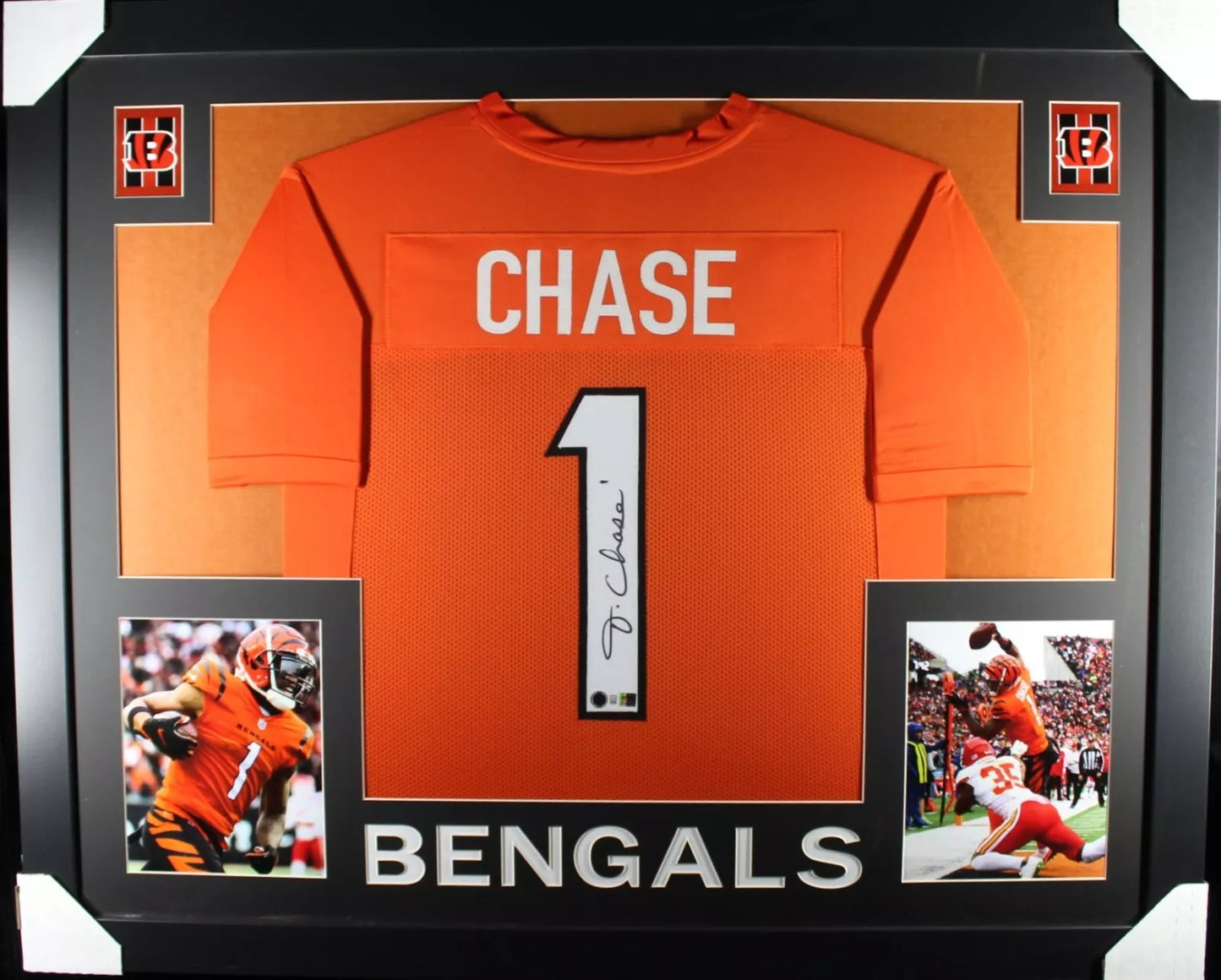 JA'MARR CHASE Signed/Autographed Custom Jersey in 35x43 Frame - Beckett/BAS