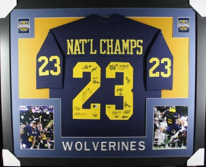 Michigan Team Signed Custom Jersey Framed JJ, Blake, Roman and More - BECKETT