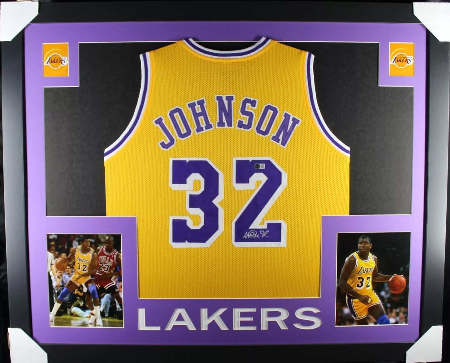 MAGIC JOHNSON Signed/Autographed Custom Jersey Framed 35x43 - BECKETT