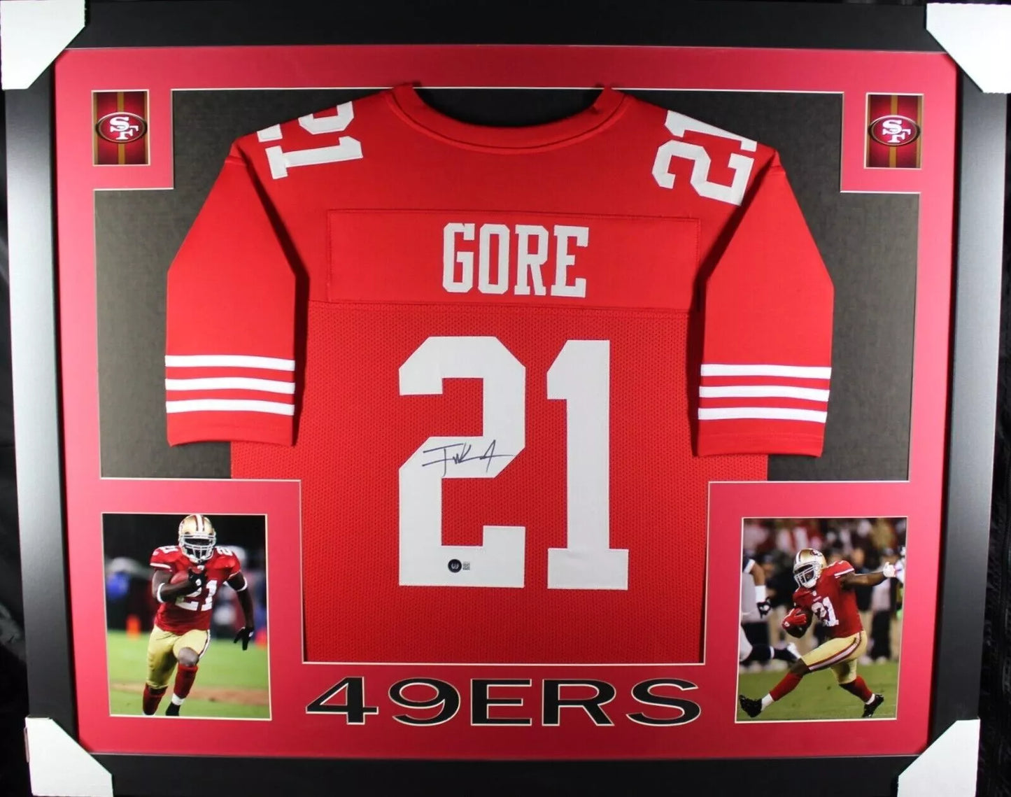 FRANK GORE Signed/Autographed Custom Jersey in 35x43 Frame - BECKETT/BAS