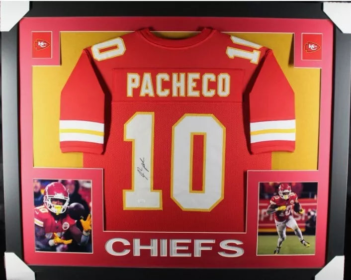 ISIAH PACHECO Signed/Autographed Custom Jersey Framed 35x43 - JSA