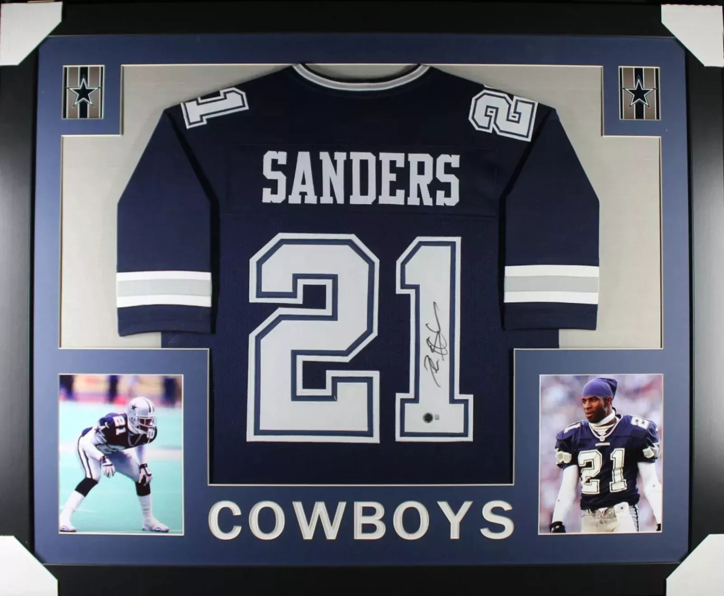 DEION SANDERS Signed/Autographed Custom Jersey in 35x43 Frame - Beckett