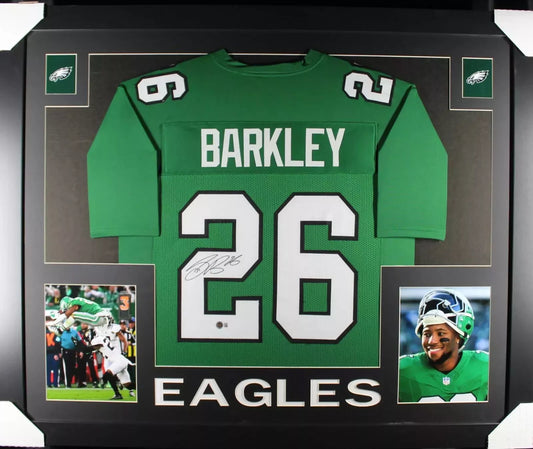 SAQUON BARKLEY Signed/Autographed Custom Jersey in 35x43 Frame - Beckett
