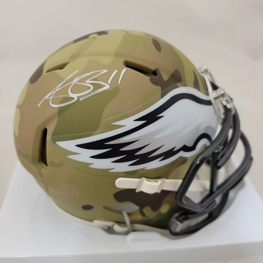 AJ BROWN SIGNED PHILADELPHIA EAGLES CAMO SPEED MINI HELMET BECKETT QR