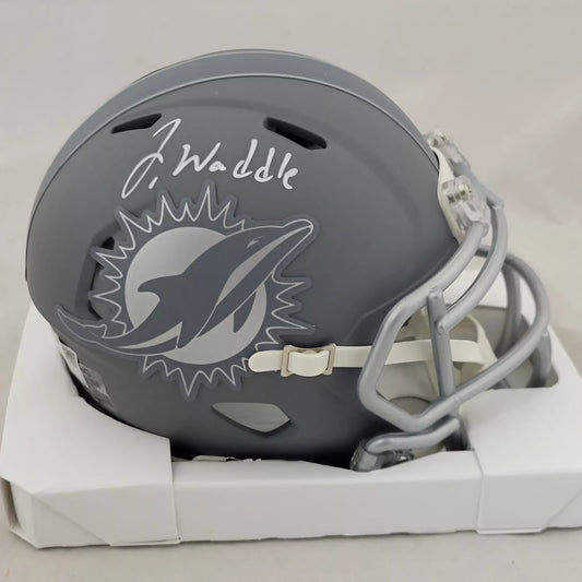 JAYLEN WADDLE SIGNED MIAMI DOLPHINS SLATE SPEED MINI HELMET FANATICS HOLOGRAM