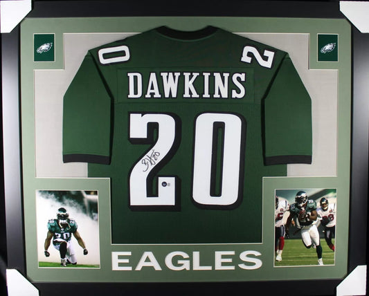 BRIAN DAWKINS Signed/Autographed Custom Jersey in 35x43 Frame - BECKETT