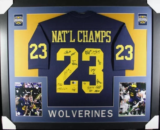 Michigan Team Signed Custom Jersey Framed JJ, Blake, Roman and More - BECKETT