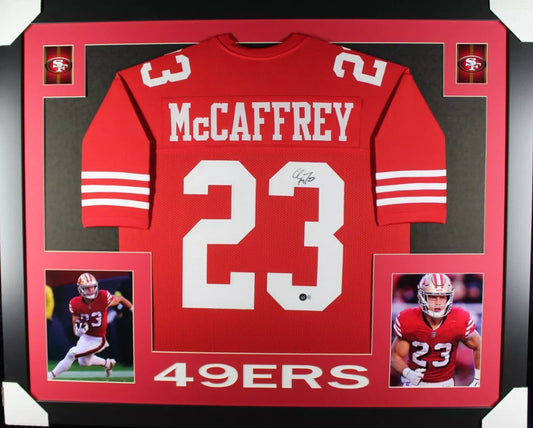 CHRISTIAN MCCAFFREY Signed/Autographed Custom Jersey Framed 35x43 - Beckett