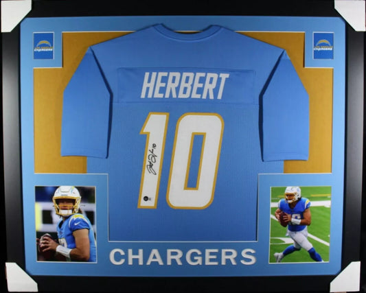 JUSTIN HERBERT Signed/Autographed Custom Jersey in 35x43 Frame - BECKETT