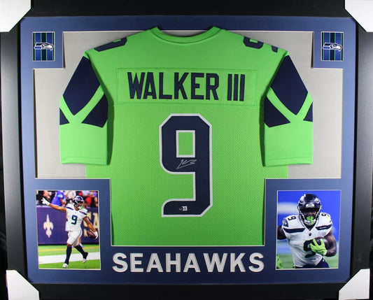 KENNETH WALKER Signed/Autographed Custom Jersey in 35x43 Frame - Beckett/BAS