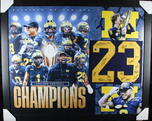 Michigan Team Signed Custom Jersey Vinyl Framed JJ, Blake & 15 More - BECKETT