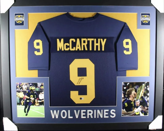 JJ MCCARTHY Signed/Autographed Custom Jersey in 35x43 Frame - Beckett/BAS