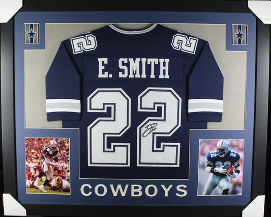 EMMITT SMITH Signed/Autographed Custom Jersey in 35x43 Frame - JSA