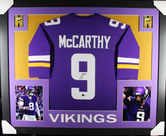JJ MCCARTHY Signed/Autographed Custom Jersey Framed 35x43 - Beckett
