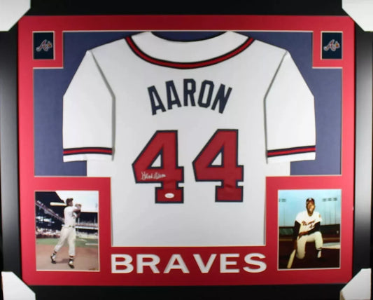 HANK AARON Signed/Autographed Custom Jersey Framed 35x43 - JSA