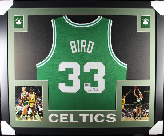 LARRY BIRD Signed/Autographed Custom Jersey in 35x43 Frame - JSA