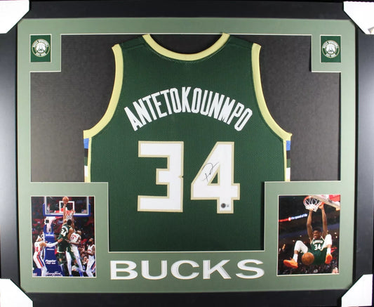 GIANNIS ANTETOKOUNMPO Signed/Autographed Custom Jersey in 35x43 Frame - Beckett
