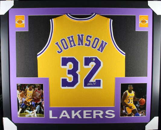 MAGIC JOHNSON Signed/Autographed Custom Jersey Framed 35x43 - BECKETT