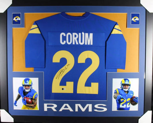 BLAKE CORUM Rams Signed/Autographed Custom Jersey in 35x43 Frame - Beckett/BAS