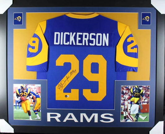 ERIC DICKERSON Signed/Autographed Custom Jersey in 35x43 Frame - Beckett/BAS