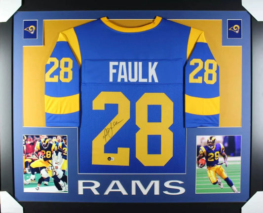 MARSHALL FAULK Signed/Autographed Custom Jersey in 35x43 Frame - Beckett/BAS