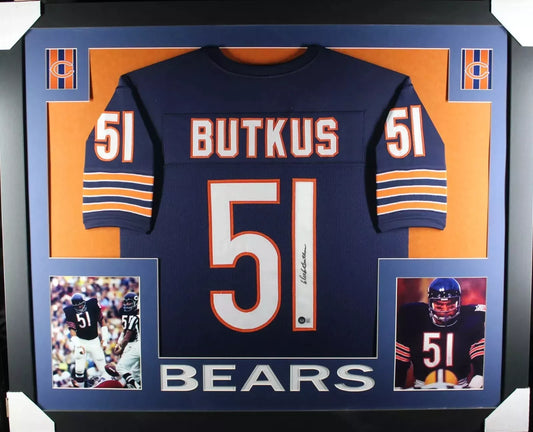 DICK BUTKUS Signed/Autographed Custom Jersey in 35x43 Frame - Beckett