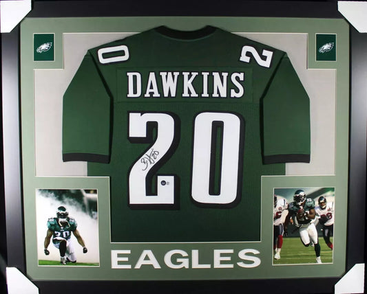 BRIAN DAWKINS Signed/Autographed Custom Jersey in 35x43 Frame - BECKETT