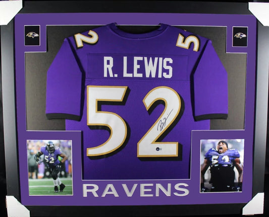 RAY LEWIS Signed/Autographed Custom Jersey in 35x43 Frame - Beckett/BAS