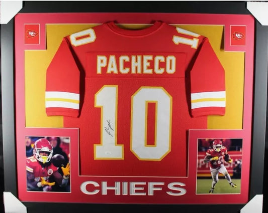 ISIAH PACHECO Signed/Autographed Custom Jersey Framed 35x43 - JSA