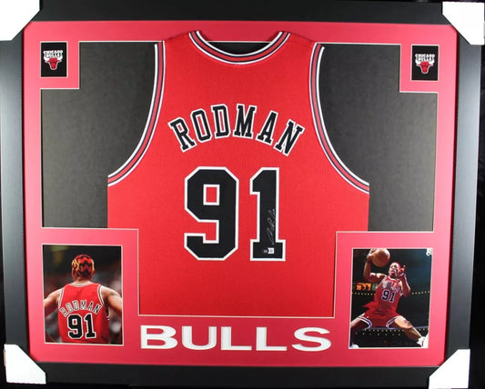 DENNIS RODMAN Signed/Autographed Custom Jersey in 35x43 Frame - Beckett