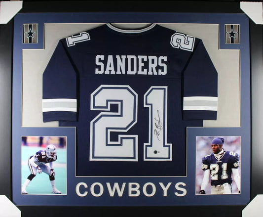 DEION SANDERS Signed/Autographed Custom Jersey in 35x43 Frame - Beckett