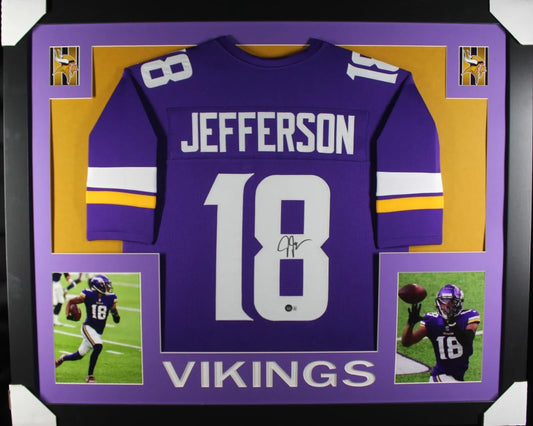 JUSTIN JEFFERSON Signed/Autographed Custom Jersey in 35x43 Frame - Beckett/BAS